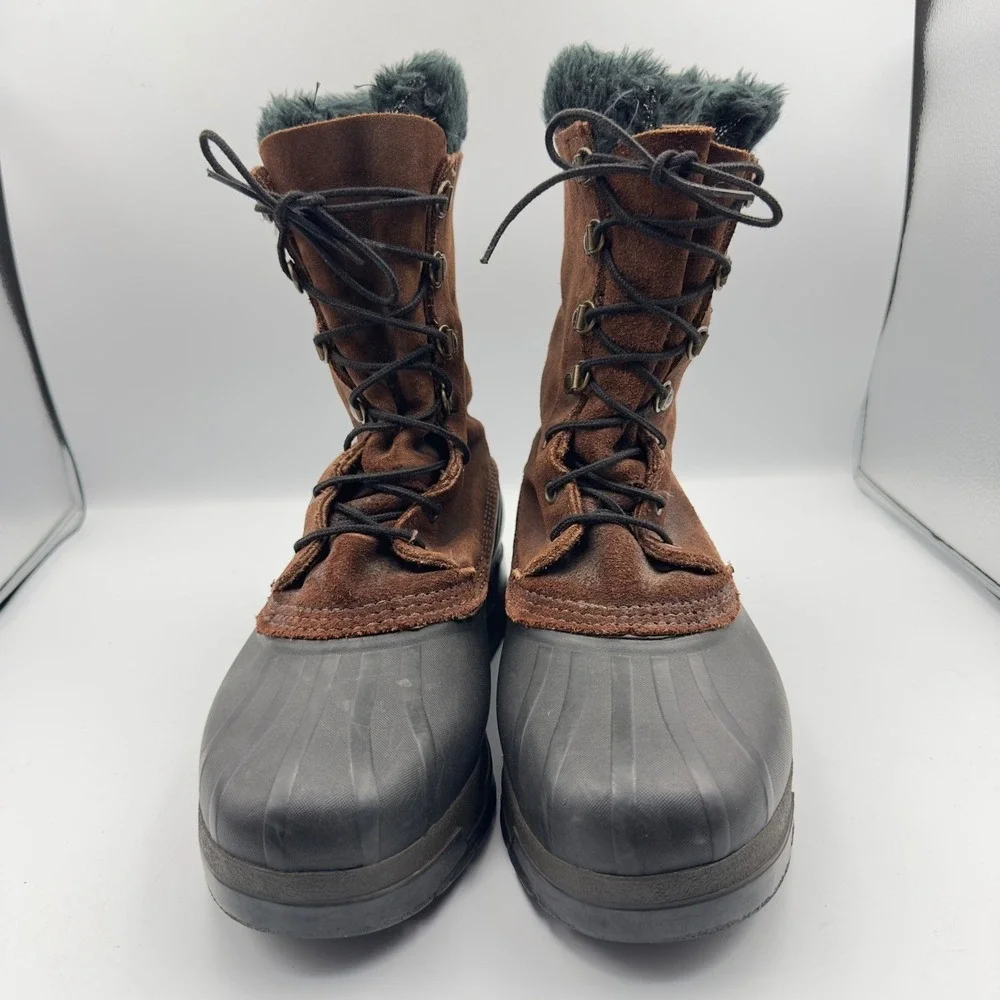 Sorel Kaufman Canada Vintage Winter Snow Boots Brown Suede Rubber Duck Mens 10